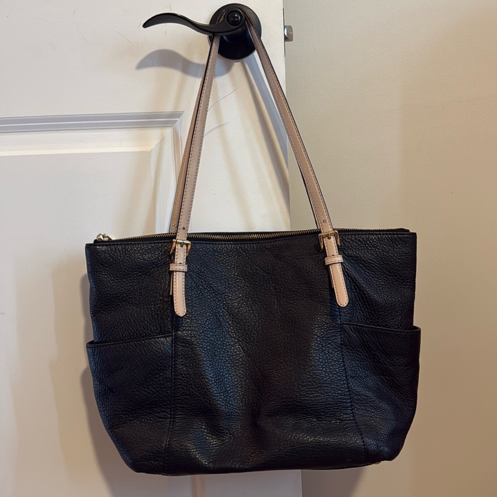 Michael Kors Jet Set Black Pebbled Leather Tote Bag Purse